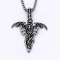 Punk Gothic Totenkopf Anhänger Kette mit Fledermausflügeln und Boxkette für Herren - Silber