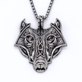 Collana con ciondolo a testa di lupo stile punk finitura argento antico e catena box - Argento