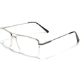 Montura de gafas cuadrada de acero de titanio plateada con medio aro y puente doble - Plateado