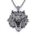Collana con ciondolo a testa di lupo gotico con finitura argento e catena box da uomo - Argento