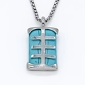Minimalist square pendant necklace with sky blue stone inlay and silver box chain - Silver