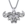Punk bull skull pendant necklace in vintage silver finish with durable box chain - Silver