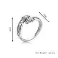 Vintage punk double snake head ring with adjustable open band and scale texture - Silver