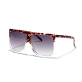 Oversized square shield sunglasses with tortoise top and purple gradient lenses - Purple Leopard