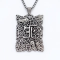 Gothic square pendant necklace with Chinese character and ghost mask in dark gunmetal finish - Silver