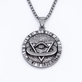 Vintage round Eye of Horus pendant necklace with embossed geometric detail for men and women - Silver
