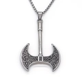 Vintage silver double-headed axe pendant necklace with intricate Celtic knot patterns - Silver