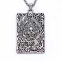 Pendaglio rettangolare totem bestia argento vintage con dettagliato rilievo orientale - Argento