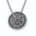 Collar Bagua vintage de acero inoxidable con símbolos del zodiaco y cadena de caja - Plateado