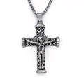 Collar de crucifijo vintage de acero inoxidable con colgante de Jesús y cadena de caja - Plateado