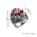 Vintage punk skull ring with red gemstone eyes and adjustable silver alloy band - Silver