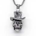 Gotische Totenkopf-Halskette in Vintage-Silber mit einer Edelstahl-Boxkette für Herren - Silber