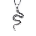 Punk style snake pendant necklace with detailed scales and silver box chain for men - Silver
