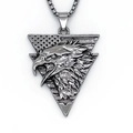 Collar para hombre con colgante retro de cabeza de águila y bandera estadounidense - Plateado