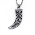 Retro relief ox horn pendant necklace with embossed details and stainless steel box chain - Silver