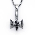 Retro stainless steel Thor's hammer Mjölnir pendant necklace with box chain for men - Silver