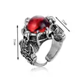 Gothic red devil eye ring with silver dragon claw, 31mm height, adjustable open band - Silver