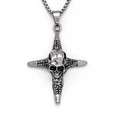 Retro punk cross pendant necklace with skull design and silver box chain for men - Silver