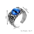 Anello regolabile retrò occhio blu in argento invecchiato con dettaglio altezza 30mm - Stile Argento (Ring-143)
