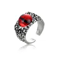 Gothic red devil eye ring with 30mm oversized adjustable vintage alloy band - Silver