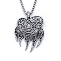 Collar con colgante de garra de oso con nudo celtico de acero inoxidable oxidado estilo vikingo - Plateado