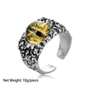 Gothic silver alloy devil eye ring with yellow dragon eye and rock texture, 30mm height - Silver