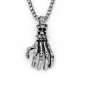 Gothic skull hand bone pendant necklace in retro silver stainless steel with box chain - Silver