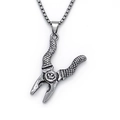 Punk style vise pendant necklace with textured handles and vintage silver metal finish - Silver