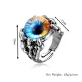 Punk style adjustable claw eye ring in vintage silver metal with orange blue iris - Silver