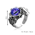 Anello punk gotico in lega con occhio del diavolo viola e artigli di teschio, 31mm - Argento