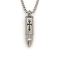 Collier pendentif balle vintage en argent avec croix noire gravée sur grosse chaîne - Argenté