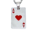 Silberne Poker-Halskette mit Herz-Ass-Anhänger und roter Emaille für Damen und Herren - Silber
