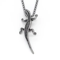 Antique silver lizard pendant necklace with box chain for men's hip hop streetwear style - Silver