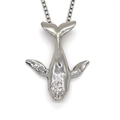 Minimalist silver whale pendant necklace with a polished box chain on white background - Silver