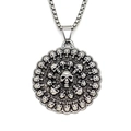 Punk style round skull pendant necklace with box chain and vintage distressed finish - Silver