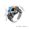 Retro silver alloy devil's eye ring featuring a yellow eyeball and claw setting design - Silver