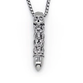 Skull pendant necklace with silver spike bullet design on a stainless steel box chain - Silver