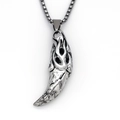 Collana punk vintage con ciondolo a zanna e intaglio a fiamma in argento antico da uomo - Argento