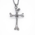 Gothic Edelstahl Knochenkreuz Anhänger Halskette mit quadratischer Perlenkette für Herren - Silber