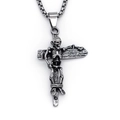 Collana gotica retrò con ciondolo a croce con teschio in acciaio e catena box - Argento