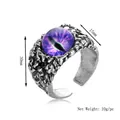 Gothic style silver alloy open ring with purple eagle eye and rock texture surface - Silver