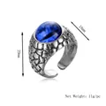 Retro hip-hop blue eagle eye ring with silver scale patterns, 29mm height product view - Silver