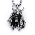 Collana con pendente a demone gotico in acciaio inossidabile con faccia di diavolo e cappuccio - Argento
