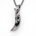 Gothische zilveren maanhanger ketting met schedel ontwerp en stevige metalen vierkante ketting - Zilver