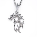 Retro silver dragon totem necklace with box chain for men and women gothic style jewelry - Silver