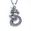 Silberner Drachen-Totem-Anhänger mit feinen Schuppen und massiver Vintage-Box-Kette - Silber