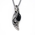 Sleek punk cone pendant necklace with vintage engravings and black onyx inlay for unisex - Silver