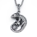 Punk style chameleon lizard pendant necklace with silver box chain for men and women - Silver