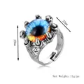 Vintage punk devil claw ring with colorful eyeball design and adjustable open band - Silver