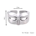 Vintage Silber Maskenring mit offener Schiene zeigt 27mm Breite und 11mm Höhe Details - Maskenform Offener Ring / Silber